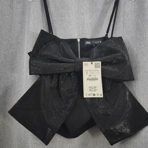 NWT Zara Sparkling Black Bow Top